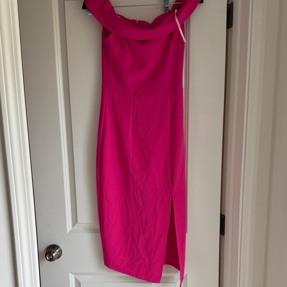 B Darlin Vibrant Pink One-Shoulder Dress
